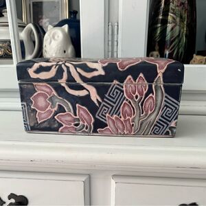 Toyo Vintage Ceramic Box Blue Navy Blue and Pink
